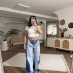 ÖN PARÇALI KUMAŞ ÇİFT KAT ARKA BEL LASTİK BOL PAÇA JEAN - MAVİ