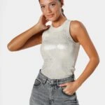 ÖN PARLAK BASKI PAMUK ATLET - EKRU