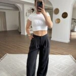 ÖN PİLİ TENSEL VİSKON PALAZZO PANTOLON - SİYAH