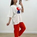 ÖN RENKLİ DİKİŞ KISA KOLSALAŞ TİŞÖRT - EKRU