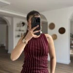 ÖN ŞERİT SIRA TAŞ BASKI PAMUK HALTER YAKA ATLET - BORDO