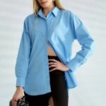 ÖN SERPME ZIMBA TAŞ PAMUK GÖMLEK - MAVİ