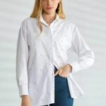 ÖN SERPME ZIMBA TAŞ PAMUK GÖMLEK - BEYAZ