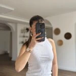 ÖN TAŞ BASKI HALTER YAKA FİTİLLİ PAMUK ATLET - BEYAZ