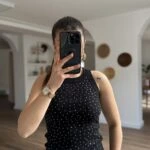 ÖN TAŞ BASKI HALTER YAKA FİTİLLİ PAMUK ATLET - SİYAH