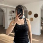 ÖN TAŞ BASKI U YAKA FİTİLLİ PAMUK KALIN ASKI ATLET - SİYAH