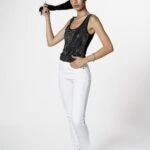 ÖN TAŞLI ARKA TÜL KALIN ASKI ATLET - SİYAH