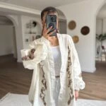 ÖN VE KOL NAKIŞ İŞLEME BALON KOL SALAŞ KİMONO - NATUREL