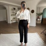 ÖNÜ PENSLİ CEP GÖRÜNÜMLÜ VİSKON KUMAŞ PANTOLON - SİYAH