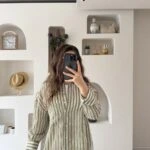 ORGANZE ÇİZGİLİ DOKULU SALAŞ GÖMLEK - HAKİ