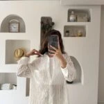 ORGANZE ÇİZGİLİ DOKULU SALAŞ GÖMLEK - BEYAZ