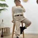 ÖRGÜ DETAYLI DELİKLİ TRİKO - KREM