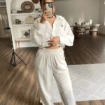 ÖRGÜ LASTİK KEMER CEPLİ BOL PAÇA VİSKON PANTOLON - TAŞ