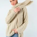 ÖRGÜLÜ KENDİNDEN ATKILI KAZAK - AÇIK BEJ