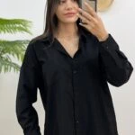 ÖRME DETAY TEK CEP GÖMLEK - SİYAH