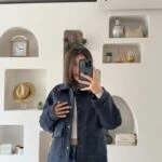 OVERSİZE ÇITÇITLI ÇİFT CEP SPOR DİKİŞ SÜET CEKET - LACİVERT