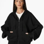 OVERSİZE FERMUARLI KAPÜŞONLU PAMUK SWEAT - SİYAH