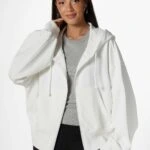 OVERSİZE FERMUARLI KAPÜŞONLU PAMUK SWEAT - EKRU