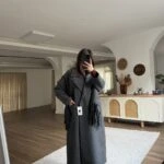 OVERSİZE GENİŞ YAKA ATKILI KAŞE KABAN - ANTRASİT