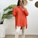 OVERSİZE PAMUK GÖMLEK - TURUNCU