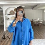 OVERSİZE VİSKON KETEN GÖMLEK - SAKS