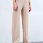 OYSHO KUMAŞ BEL LASTİKLİ CEPLİ BOL PAÇA PANTOLON - BEJ