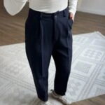 PAÇA DÜĞME DETAY PAMUK HAVUÇ MODEL KUMAŞ PANTOLON - LACİVERT