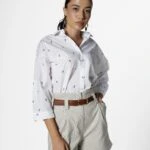 PALMİYE BASKI PAMUK GÖMLEK - BEYAZ