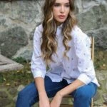 PALMİYE DESEN GÖMLEK - BEYAZ