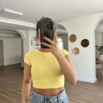 PAMUK MODAL KARIŞIMLI KISA TİŞÖRT - SARI