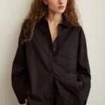 PAMUKLU ETEĞİ OVAL TEK CEP GÖMLEK - SİYAH