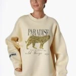 PARADİSE YAZI BASKI LEOPAR FİGÜR SALAŞ SWEAT - BEJ