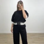 PARAŞÜT DETAY CROP BEL LASTİK MODAL TAKIM - SİYAH