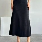 PARÇALI FİTİLLİ KLOŞ MİDİ BOY TRİKO ETEK - SİYAH