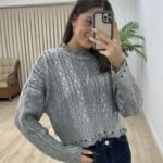 PARLAK BASKILI KISA KAZAK - GRİ