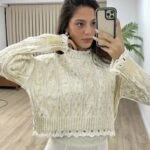 PARLAK BASKILI KISA KAZAK - EKRU