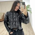 PARLAK BASKILI KISA KAZAK - SİYAH