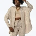 PARLAK DESENLİ SATEN VİSKON GÖMLEK - VİZON