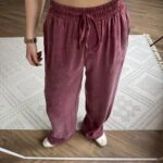 PARLAK DOKULU TENSEL VİSKON RAHAT PANTOLON - BORDO