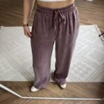 PARLAK DOKULU TENSEL VİSKON RAHAT PANTOLON - PUDRA