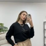 PARLAK KUŞ BASKI CROP SWEAT - SİYAH