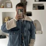 PELUŞ GENİŞ CEP KOT MONT - MAVİ