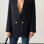 PLİSELİ ÇİFT DÜĞME CEKET - SİYAH