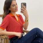 POLO YAKA ÇİZGİLİ KISA KOL İNCE TRİKO - ORANGE FUŞYA