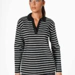 POLO YAKA ÇİZGİLİ VİSKON SWEAT - SİYAH EKRU