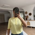 POLO YAKA DÜĞMELİ KISA KOL VİSKON TRİKO - SARI