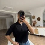 POLO YAKA DÜĞMELİ KISA KOL VİSKON TRİKO - SİYAH