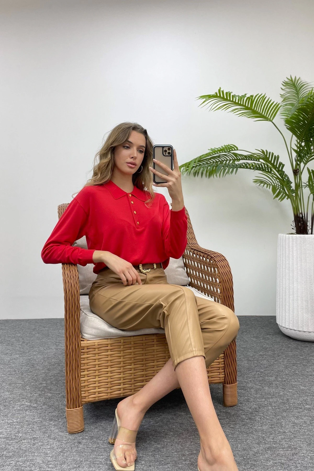 POLO YAKA DÜĞMELİ TRİKO - KIRMIZI - Görsel 1