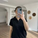 POLO YAKA DÜŞÜK KOL PAMUK İNCE TRİKO BLUZ - SİYAH