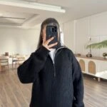 POLO YAKA FERMUARLI KAZAK - SİYAH